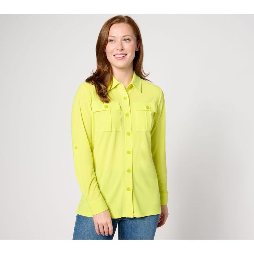 Women Control Women's Top Sz S Knit Safari Button Down Multi-colored A637330